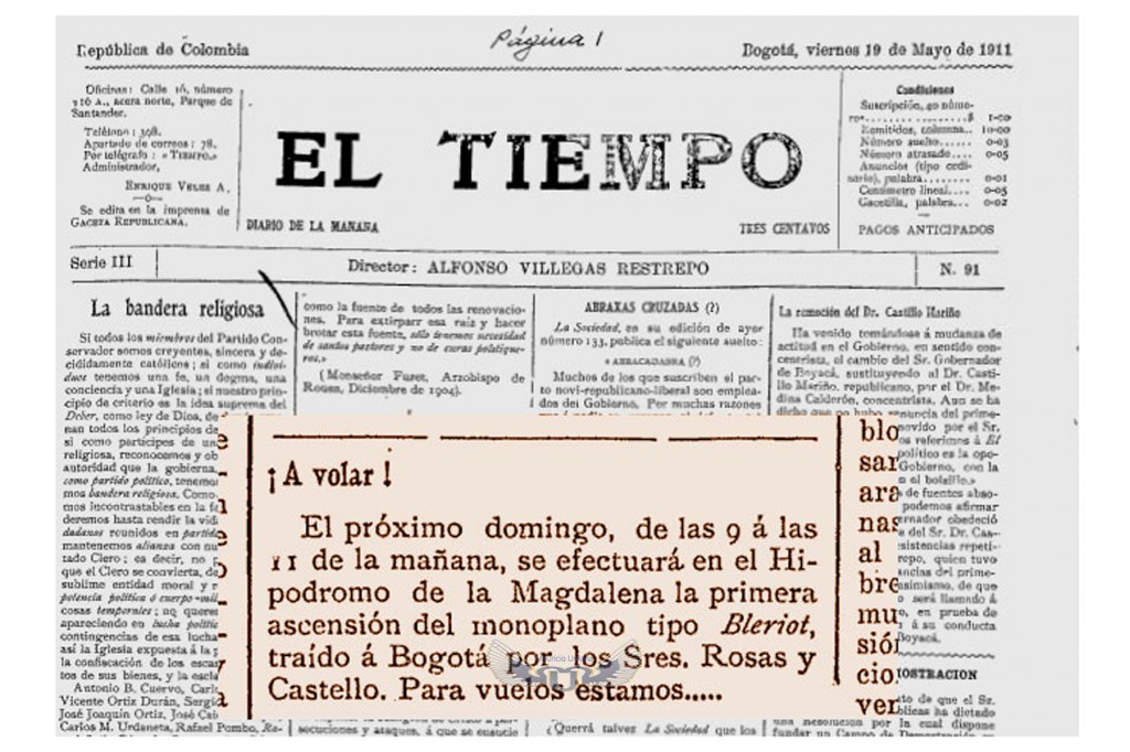 1911 Mayo 19 Anuncio vuelo del Bleriot en Bogotá